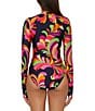 Trina Turk Poolside Swirl Long Sleeve Lace-Up Paddle One Piece Swimsuit, Color:Multi - Image 2