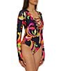 Trina Turk Poolside Swirl Long Sleeve Lace-Up Paddle One Piece Swimsuit, Color:Multi - Image 3