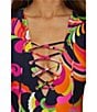 Trina Turk Poolside Swirl Long Sleeve Lace-Up Paddle One Piece Swimsuit, Color:Multi - Image 4