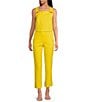 Trina Turk Pop Stretch Linen Blend Flat Front Mid Rise Crop Coordinating Pants, Color:Lavandou Lemon - Image 3
