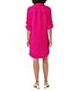 Color:Warm Magenta - Image 2 - Portrait Woven 3/4 Roll-Tab Sleeve Button Front Shirt Dress