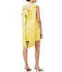 Color:Sunshine State - Image 2 - Priscilla Satin Crew Neck Sleeveless Long Bow Streamer Side Pocket Sheath Dress