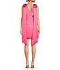 Color:Pink Paradise - Image 2 - Priscilla Satin Crew Neck Sleeveless Long Bow Streamer Side Pocket Sheath Dress