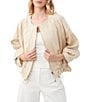 Color:Biscotti - Image 1 - Prita Round Neck Dolman Sleeve Zip Front Drawstring Hem Linen Blend Jacket