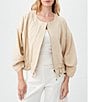Color:Biscotti - Image 3 - Prita Round Neck Dolman Sleeve Zip Front Drawstring Hem Linen Blend Jacket