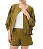 Color:Sorrento Sage - Image 1 - Prita Round Neck Dolman Sleeve Zip Front Drawstring Hem Linen Blend Jacket