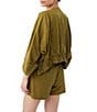Color:Sorrento Sage - Image 3 - Prita Round Neck Dolman Sleeve Zip Front Drawstring Hem Linen Blend Jacket