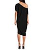 Color:Black - Image 2 - Radiant One Shoulder Short Sleeve Asymmetrical High-Low Hem Cocoon Waistless Caftan Dress