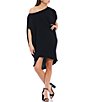 Color:Black - Image 1 - Radiant One Shoulder Short Sleeve High-Low Waistless Cocoon Dress