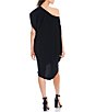 Color:Black - Image 2 - Radiant One Shoulder Short Sleeve High-Low Waistless Cocoon Dress
