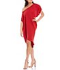 Color:Ribbon Red - Image 1 - Radiant One Shoulder Short Sleeve High-Low Waistless Cocoon Dress