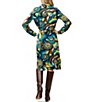 Color:Tribeca Teal Multi - Image 2 - Radio City Jersey Knit Pop Art Print Point Collar Long Sleeve Belted Midi Shirt Dress