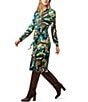 Color:Tribeca Teal Multi - Image 3 - Radio City Jersey Knit Pop Art Print Point Collar Long Sleeve Belted Midi Shirt Dress