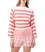 Color:Positano Pink - Image 1 - Ramona 2 Knit Stripe Print Boat Neck Long Sleeve Sweater