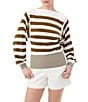 Color:Sorrento Sage - Image 1 - Ramona 2 Knit Stripe Print Boat Neck Long Sleeve Sweater