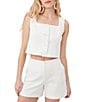 Color:Whitewash - Image 1 - Refreshment 2 Jacquard Textured Square Neck Sleeveless Button Front Top