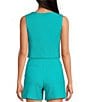 Color:Oceano - Image 2 - Refreshment 2 Jacquard Textured Square Neck Sleeveless Button Front Top