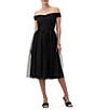 Color:Black - Image 1 - Renai Sweetheart Neck Off-the-Shoulder Short Sleeve A-Line Midi Tulle Dress
