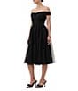 Color:Black - Image 3 - Renai Sweetheart Neck Off-the-Shoulder Short Sleeve A-Line Midi Tulle Dress