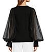 Color:Black - Image 2 - Rhea 2 Luxury Merino Wool Crew Neck Long Puff Tulle Sleeve Sweater