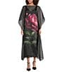 Trina Turk Salon Floral Placement Organza Boat Neck Butterfly Sleeve Dress, Color:Multi - Image 1