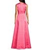 Color:Pink Paradise - Image 2 - Satin High Neck Sleeveless Vertical Seam Front Patch Pocket Guinevere Dress
