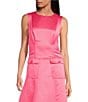 Color:Pink Paradise - Image 3 - Satin High Neck Sleeveless Vertical Seam Front Patch Pocket Guinevere Dress