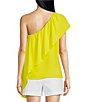 Color:Daisy - Image 2 - Satisfied Silky Satin Back Crepe Asymmetric One Shoulder Ruffled Woven Top