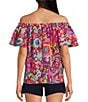 Color:Multi - Image 2 - Silia Silk Summer Floral Print Off-The-Shoulder Short Tiered Sleeve Top