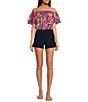 Color:Multi - Image 3 - Silia Silk Summer Floral Print Off-The-Shoulder Short Tiered Sleeve Top