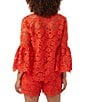 Color:Reed Red - Image 2 - Smolder Lightweight Lace V-Neck 3/4 Bell Sleeve Top