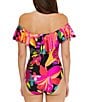 Color:Multi - Image 2 - Solar Floral Print Off-the-Shoulder Ruffle One Piece Swimsuit
