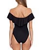 Color:Black - Image 2 - Solid Monarco Off-the-Shoulder Ruffle One Piece Swimsuit