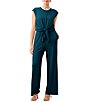 Color:Pool Teal - Image 1 - Souss Jersey Crew Neck Cap Sleeves Tie Front Jumpsuit