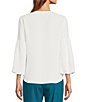 Color:Whitewash - Image 2 - Still Woven 3/4 Bishop Sleeve Pleated Scoop Neck Top
