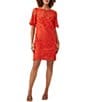 Color:Reef Red - Image 1 - Sun Floral Lakewood Lace Boat Neck Short Sleeve Sheath Dress