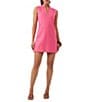 Color:Pink Paradise - Image 1 - Suntan Twill V-Neck Notch Collar Sleeveless Tonal Stich Shift Dress