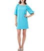 Color:Below Deck Blue - Image 1 - Symphony Stretch Square Neck Balloon Elbow Sleeve Shift Dress