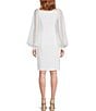 Color:Winter White - Image 2 - Tamadachi Woven Square Neck Long Tulle Puff Sleeve Sheath Dress