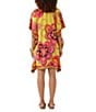 Color:Key Lime Multi - Image 2 - Theodora Silk Placed Print V-Neck Short Dolman Sleeve Caftan Dress