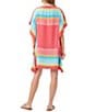 Color:Multi - Image 2 - Theodora Stripe Print Silk Boat Neck Dolman Sleeve Caftan Dress