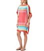 Color:Multi - Image 3 - Theodora Stripe Print Silk Boat Neck Dolman Sleeve Caftan Dress