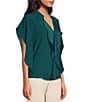 Color:Greenwich Green - Image 3 - Tompkins Square Woven V-Neck Short Dolman Sleeve Ruffled Top