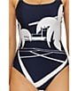 Trina Turk Trina Tennis Scenic Print Square Neck One Piece Swimsuit, Color:Ink - Image 5