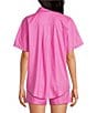 Color:Piazza Pink - Image 2 - Vara Linen-Blend Point Collar Short Sleeve Cargo Pocket Coordinating Button Front Top