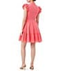 Color:Positano Pink - Image 2 - Vignola Cotton Voile Mandarin Collar V-Neck Cap Sleeve Ruffle Tiered A-Line Dress