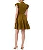Color:Sorrento Sage - Image 2 - Vignola Cotton Voile Mandarin Collar V-Neck Cap Sleeve Ruffle Tiered A-Line Dress