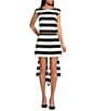 Trina Turk Vinna Stripe Print Satin High Waisted Bow Back Mini Skirt, Color:Black/White - Image 3