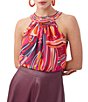 Color:Radio City Rose Multi - Image 1 - Waldorf Georgette Woven Broadway Blossom Floral Print Halter Neck Sleeveless Top