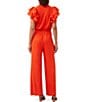 Color:Reef Red - Image 2 - Weston Jersey Surplice V-Neck Ruffle Sleeve Jumpsuit